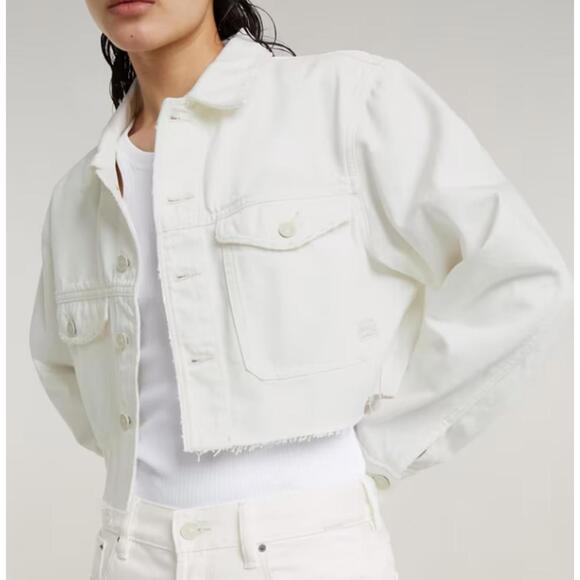 NWT G-Star RAW Women’s Cropped Wander Denim Jacket Chalk White Size Medium - Picture 8 of 10